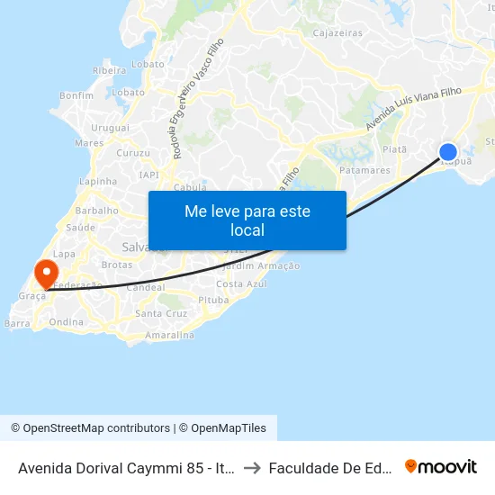 Avenida Dorival Caymmi 85 - Itapuã Salvador - Ba Brasil to Faculdade De Educação Da Ufba map