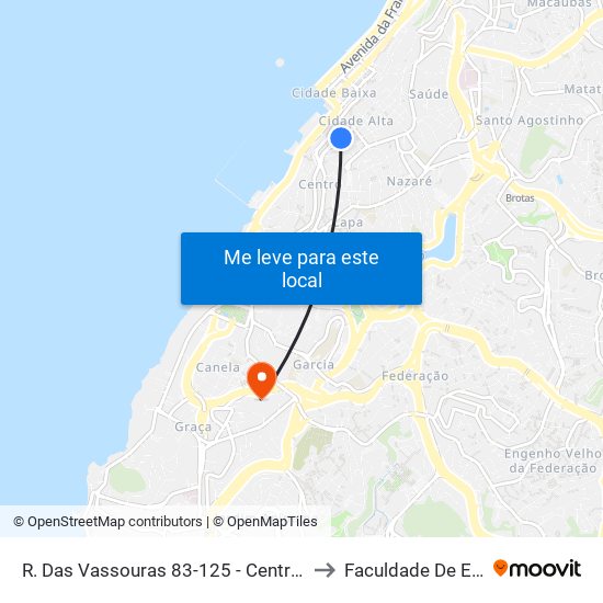 R. Das Vassouras 83-125 - Centro Salvador - Ba 40020-020 Brasil to Faculdade De Educação Da Ufba map
