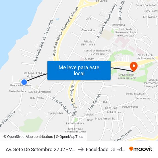 Av. Sete De Setembro 2702 - Vitória Salvador - Ba Brasil to Faculdade De Educação Da Ufba map