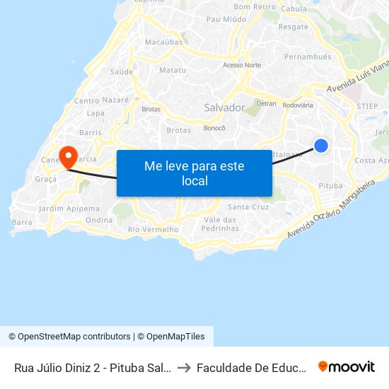 Rua Júlio Diniz 2 - Pituba Salvador - Ba Brasil to Faculdade De Educação Da Ufba map
