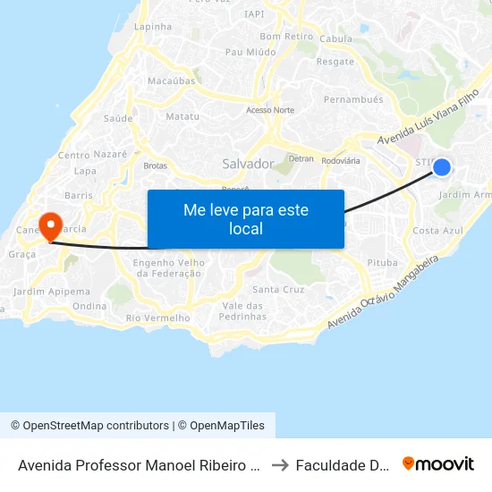 Avenida Professor Manoel Ribeiro 650-800 - Stiep Salvador - Ba 41770-095 Brasil to Faculdade De Educação Da Ufba map