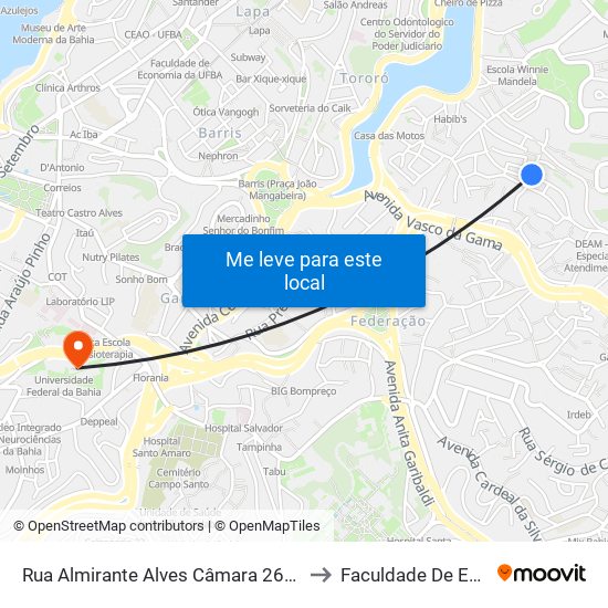 Rua Almirante Alves Câmara 262 - Brotas Salvador - Ba Brasil to Faculdade De Educação Da Ufba map