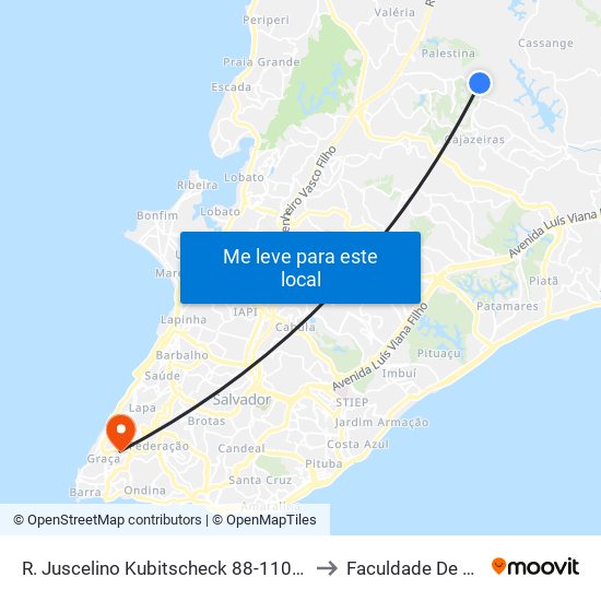 R. Juscelino Kubitscheck 88-110 - Cajazeiras 11 Salvador - Ba Brasil to Faculdade De Educação Da Ufba map