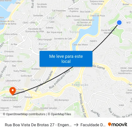 Rua Boa Vista De Brotas 27 - Engenho Velho De Brotas Salvador - Ba 40240-340 Brasil to Faculdade De Educação Da Ufba map