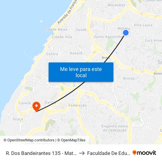 R. Dos Bandeirantes 135 - Matatu Salvador - Ba Brasil to Faculdade De Educação Da Ufba map