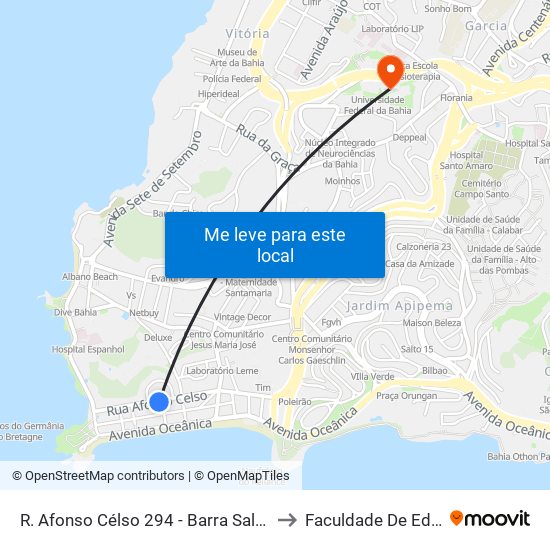 R. Afonso Célso 294 - Barra Salvador - Ba 40140-080 Brasil to Faculdade De Educação Da Ufba map