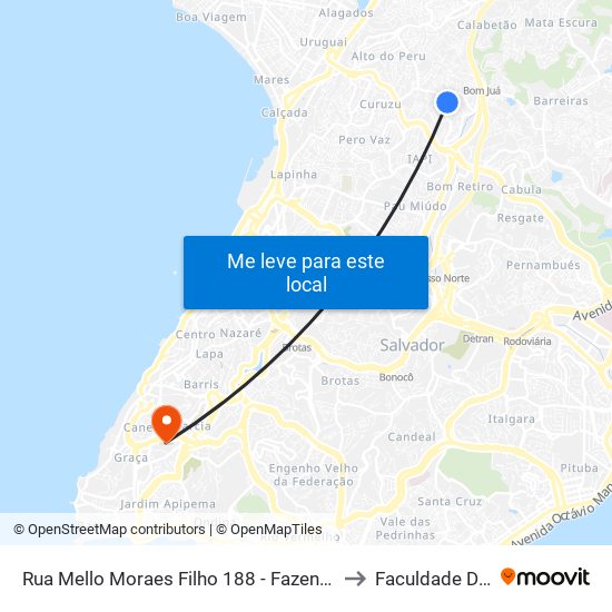 Rua Mello Moraes Filho 188 - Fazenda Grande Do Retiro Salvador - Ba 40352-000 Brasil to Faculdade De Educação Da Ufba map