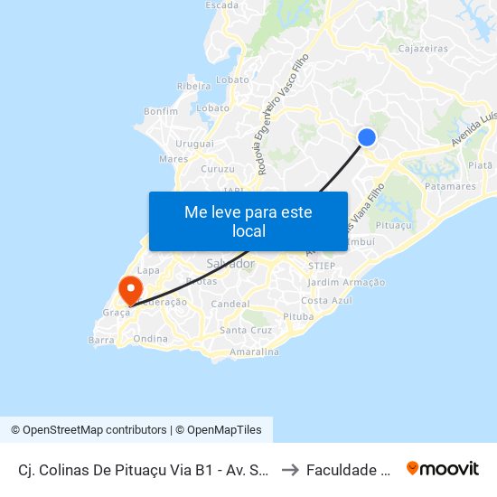 Cj. Colinas De Pituaçu Via B1 - Av. São Rafael - São Marcos Salvador - Ba 41253-190 Brasil to Faculdade De Educação Da Ufba map