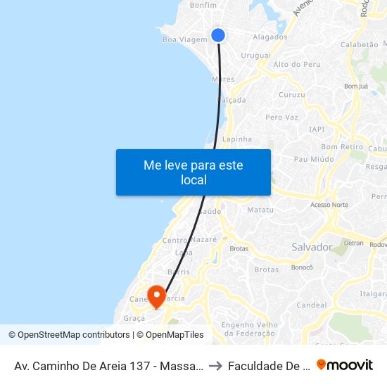 Av. Caminho De Areia 137 - Massaranduba Salvador - Ba 40421-520 Brasil to Faculdade De Educação Da Ufba map
