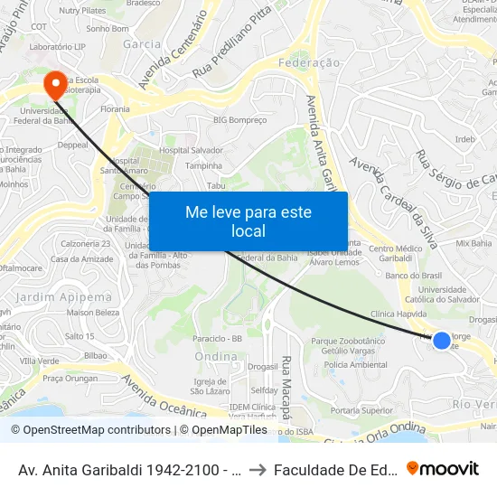 Av. Anita Garibaldi 1942-2100 - Ondina Salvador - Ba Brasil to Faculdade De Educação Da Ufba map