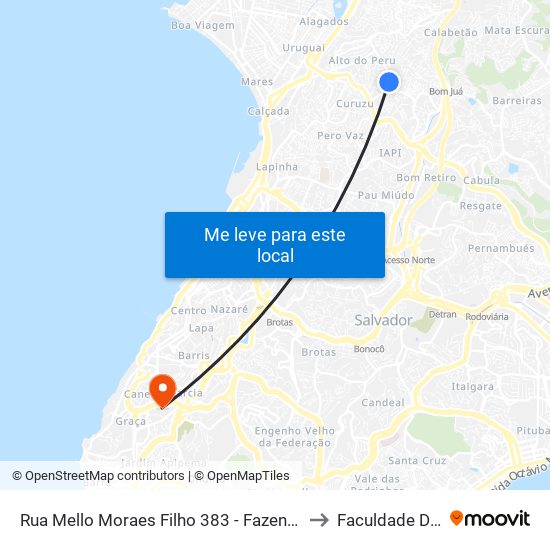 Rua Mello Moraes Filho 383 - Fazenda Grande Do Retiro Salvador - Ba 40352-000 Brasil to Faculdade De Educação Da Ufba map