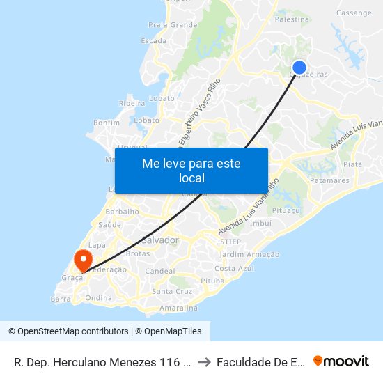 R. Dep. Herculano Menezes 116 - Cajazeiras Salvador - Ba Brasil to Faculdade De Educação Da Ufba map