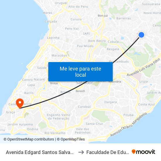 Avenida Edgard Santos Salvador - Bahia 41192 Brasil to Faculdade De Educação Da Ufba map