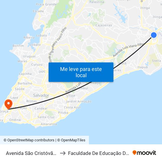Avenida São Cristóvão 820 to Faculdade De Educação Da Ufba map