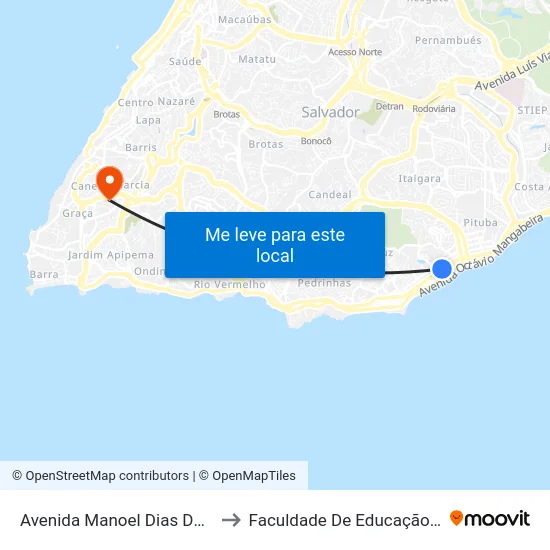 Avenida Manoel Dias Da Silva 25 to Faculdade De Educação Da Ufba map