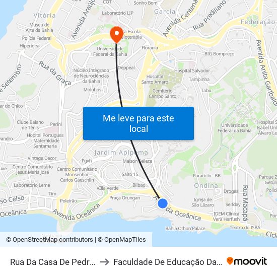Rua Da Casa De Pedra 28 to Faculdade De Educação Da Ufba map