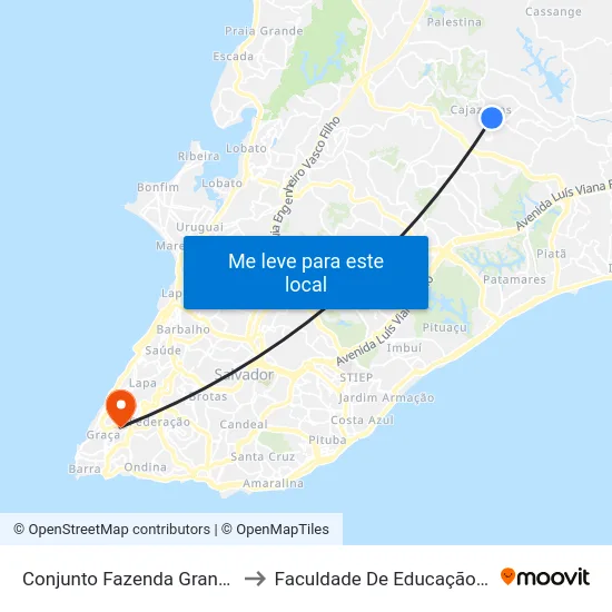 Conjunto Fazenda Grande II 220 to Faculdade De Educação Da Ufba map