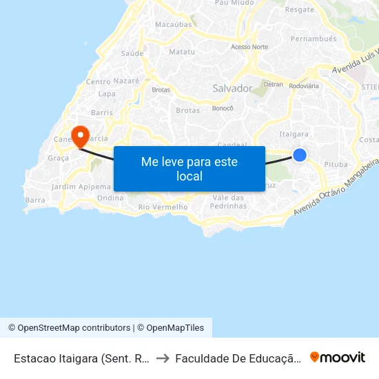 Estacao Itaigara (Sent. Rodoviaria) to Faculdade De Educação Da Ufba map