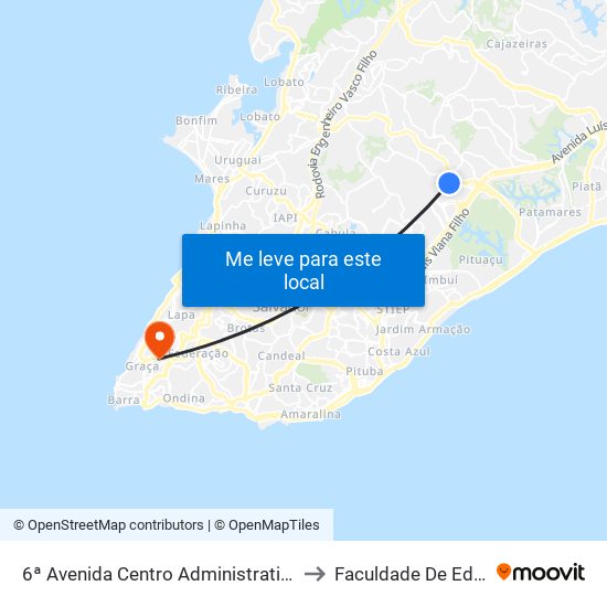 6ª Avenida Centro Administrativo Da Bahia | Inema / Sema to Faculdade De Educação Da Ufba map