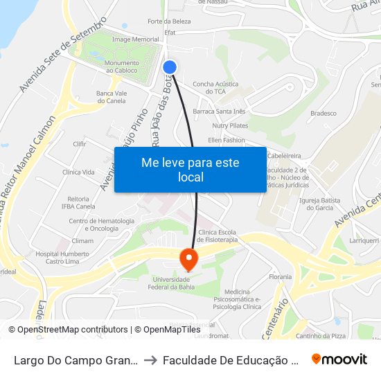 Largo Do Campo Grande, 65 to Faculdade De Educação Da Ufba map