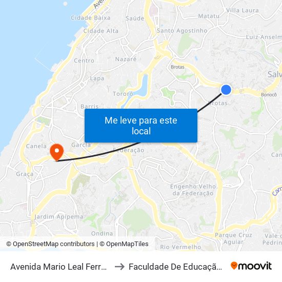 Avenida Mario Leal Ferreira, 1060 to Faculdade De Educação Da Ufba map