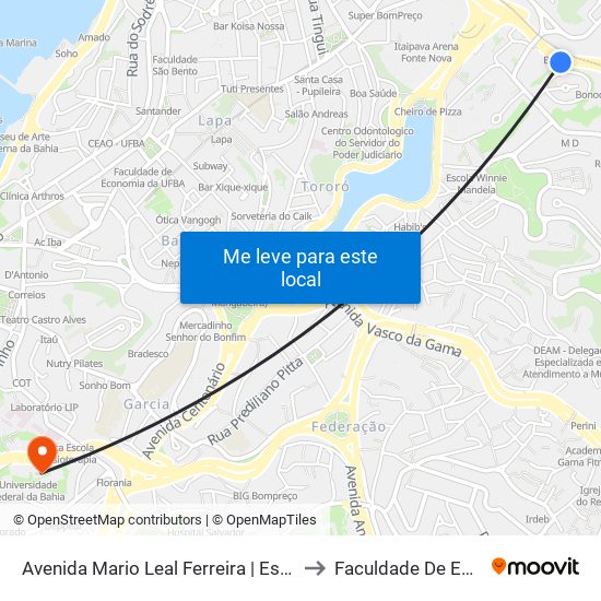 Avenida Mario Leal Ferreira | Estação Brotas - Sentido Pirajá to Faculdade De Educação Da Ufba map