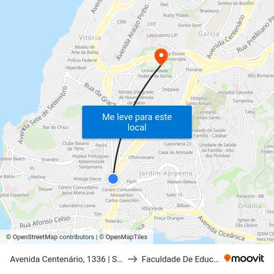 Avenida Centenário, 1336 | Shopping Barra - Ida to Faculdade De Educação Da Ufba map