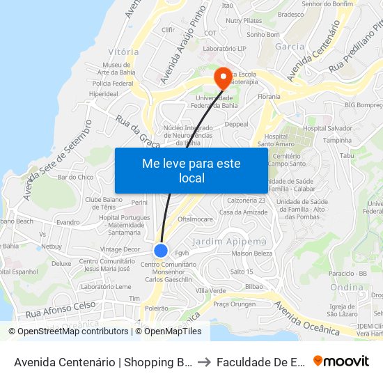 Avenida Centenário | Shopping Barra / Igreja De Santa Terezinha to Faculdade De Educação Da Ufba map