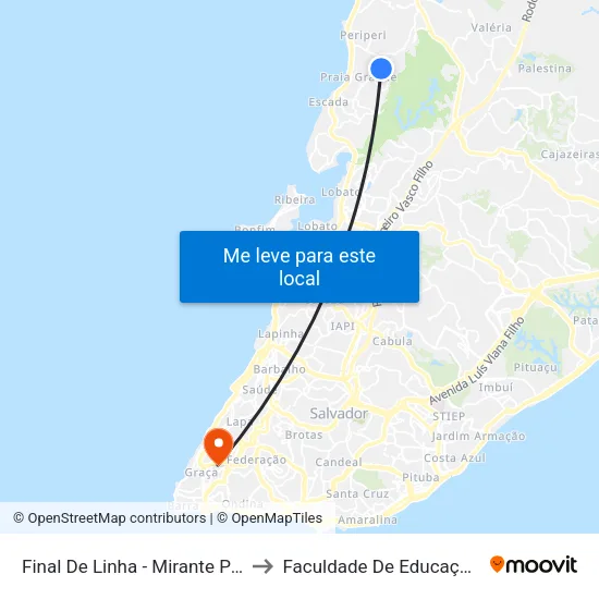 Final De Linha - Mirante Periperi | Ida to Faculdade De Educação Da Ufba map