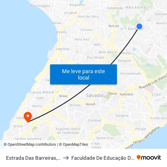 Estrada Das Barreiras, 1184 to Faculdade De Educação Da Ufba map