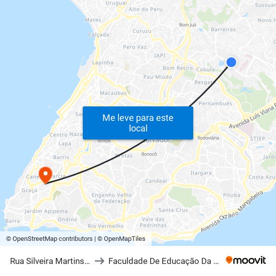 Rua Silveira Martins, 69 to Faculdade De Educação Da Ufba map