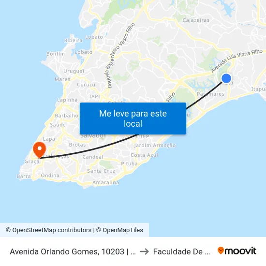 Avenida Orlando Gomes, 10203 | Sesi / Senai Cimatec - Sentido Orla to Faculdade De Educação Da Ufba map