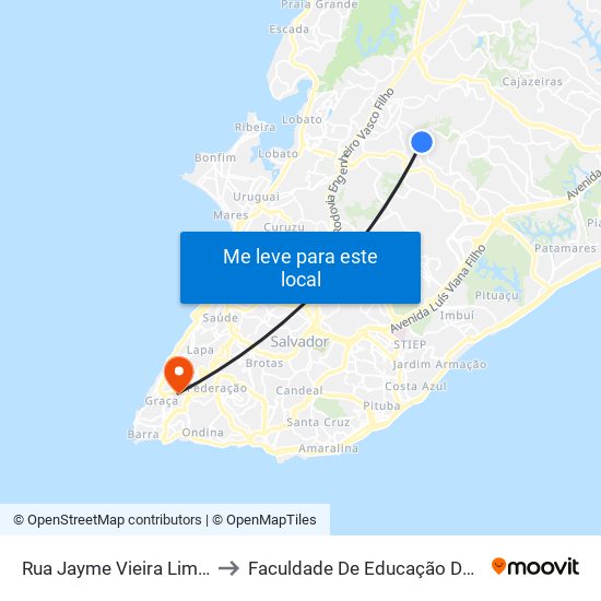 Rua Jayme Vieira Lima, 43 to Faculdade De Educação Da Ufba map