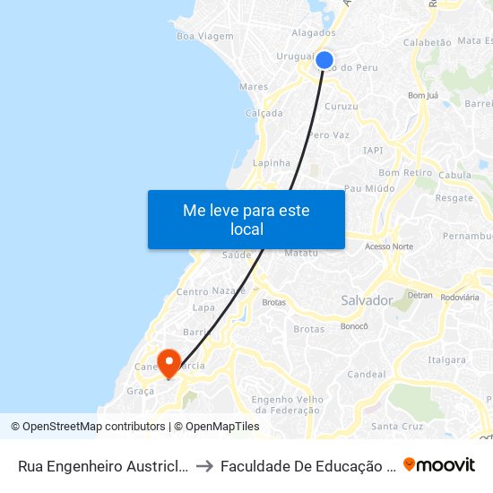 Rua Engenheiro Austricliano, 82 to Faculdade De Educação Da Ufba map