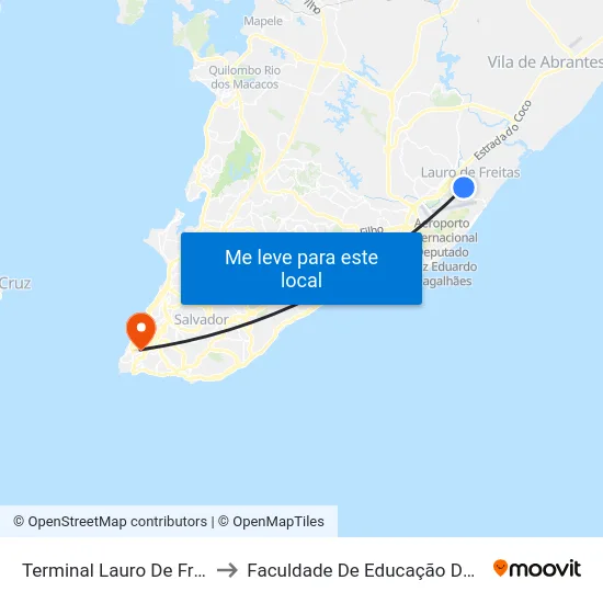 Terminal Lauro De Freitas to Faculdade De Educação Da Ufba map
