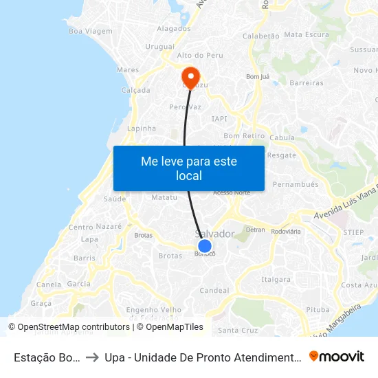 Estação Bonocô to Upa - Unidade De Pronto Atendimento Do Curuzú map