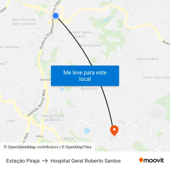 Estação Pirajá to Hospital Geral Roberto Santos map