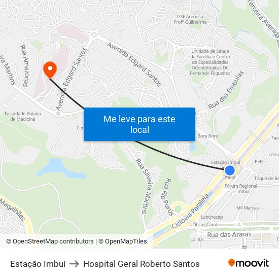 Estação Imbuí to Hospital Geral Roberto Santos map