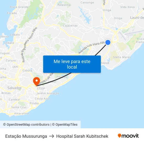 Estação Mussurunga to Hospital Sarah Kubitschek map