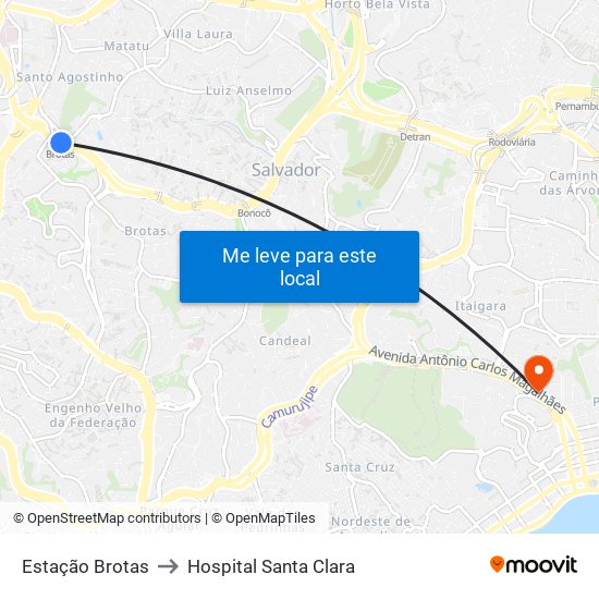 Estação Brotas to Hospital Santa Clara map