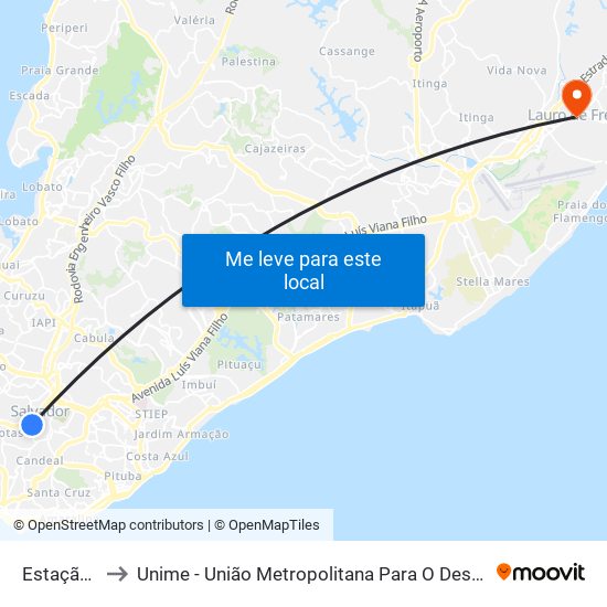 Estação Bonocô to Unime - União Metropolitana Para O Desenvolvimento Da Educação E Cultura map