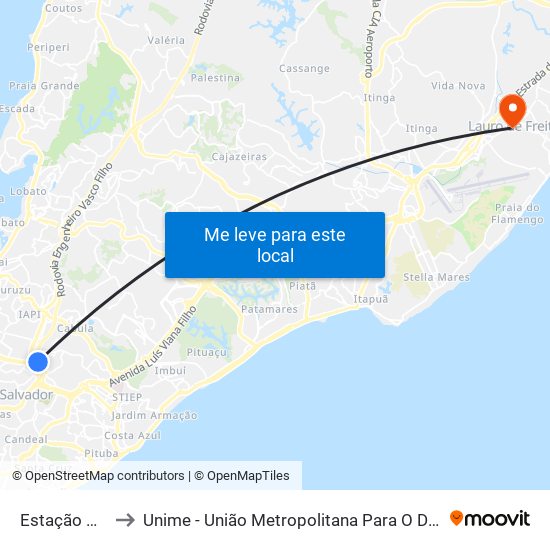 Estação Acesso Norte to Unime - União Metropolitana Para O Desenvolvimento Da Educação E Cultura map