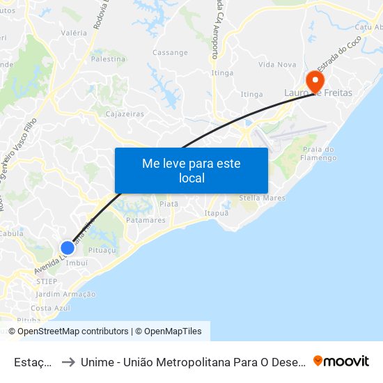 Estação Imbuí to Unime - União Metropolitana Para O Desenvolvimento Da Educação E Cultura map