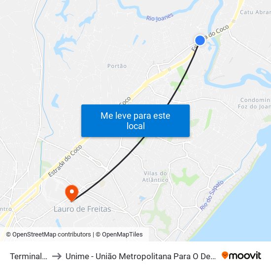 Terminal De Portão to Unime - União Metropolitana Para O Desenvolvimento Da Educação E Cultura map