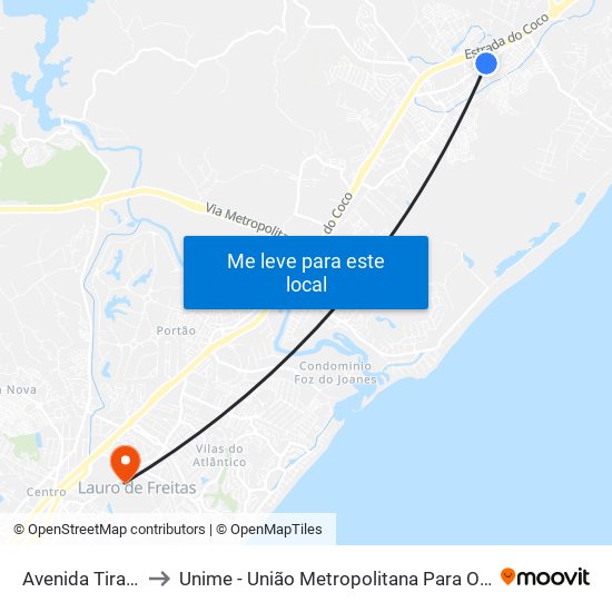 Avenida Tiradentes, 619-655 to Unime - União Metropolitana Para O Desenvolvimento Da Educação E Cultura map