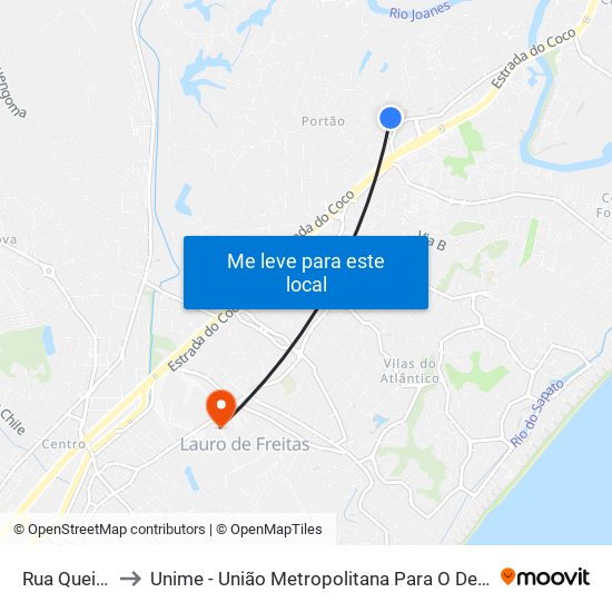 Rua Queira Deus, 38 to Unime - União Metropolitana Para O Desenvolvimento Da Educação E Cultura map