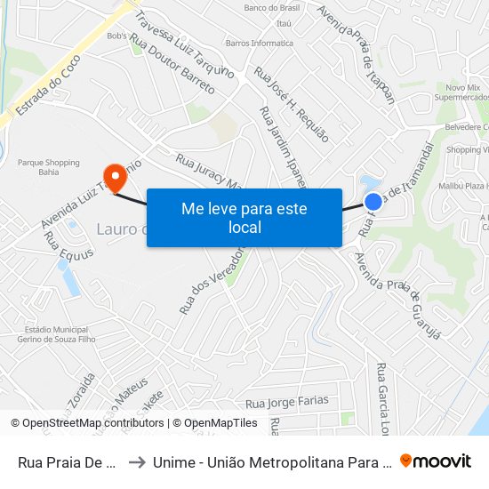 Rua Praia De Tramandaí, 283-441 to Unime - União Metropolitana Para O Desenvolvimento Da Educação E Cultura map