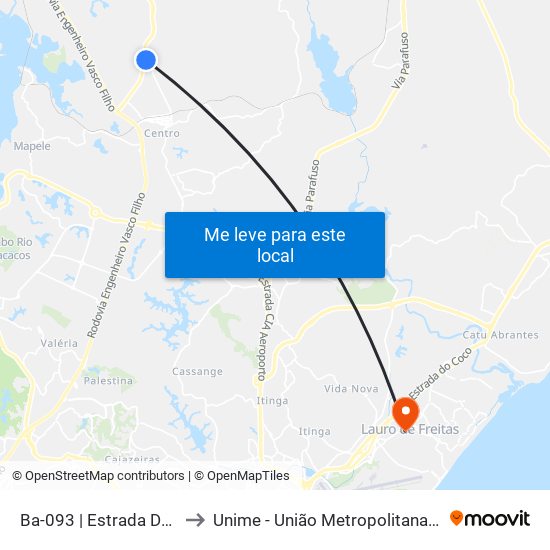 Ba-093 | Estrada De Candeias (Sentido Simões Filho) to Unime - União Metropolitana Para O Desenvolvimento Da Educação E Cultura map