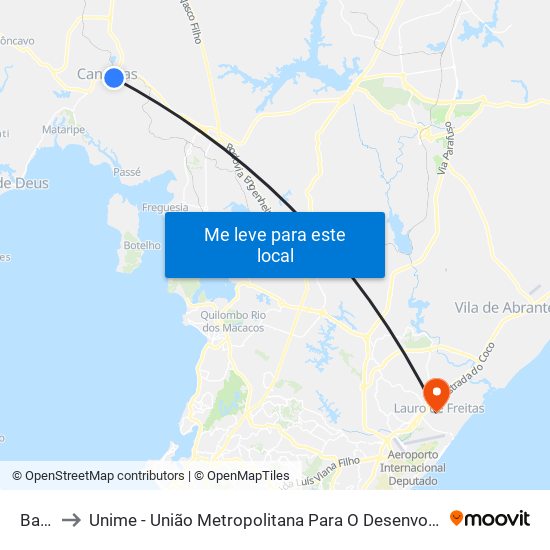 Ba-522 to Unime - União Metropolitana Para O Desenvolvimento Da Educação E Cultura map