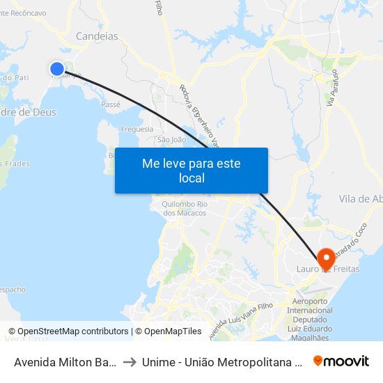 Avenida Milton Bahia Ribeiro Próximo Ao 23000 to Unime - União Metropolitana Para O Desenvolvimento Da Educação E Cultura map